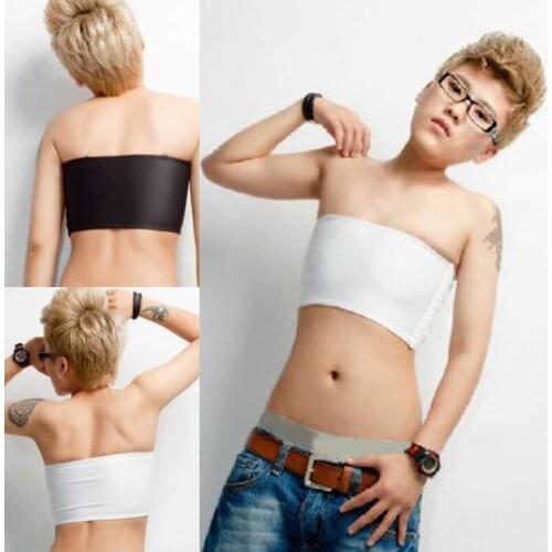 Women Intimates Lesbian Tomboy Tube Tops Crop Vest Tank Top Undershirt Slim Chest Breast Binder Buckle Bra Black/White