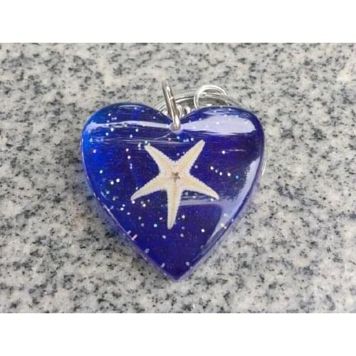 Free shipping 10 pcs classical blue back heart key ring jewelry starfish style keychain