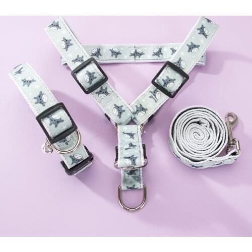 Dog Towing Rope Cartoon Harnesses Nylon Leashes Walk The Dogs Pet Collars 3 Piece Set Pets Supplies Cute Totoro Dinosaur Printed