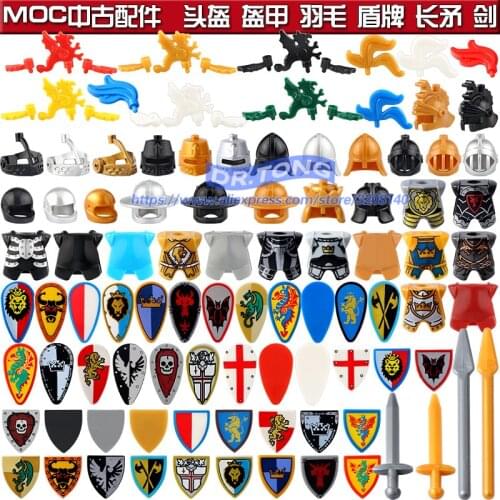 5pcs/lot Medieval Knights Rome Soliders Cold Weapon Axe Sword Shield helmet accessories DIY Piece For building Block bricks Toys