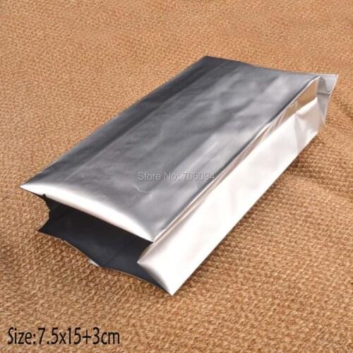7.5*15+3cm(3''x5.9'') Heat sealing Pure Aluminum foil side guesst Pouch matte silver aluminum vacuum bag for tea coffee 200PCS