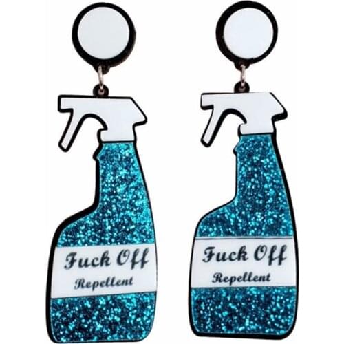Glitter Pink Blue Repellent Spray Bottle Drop Earring For Women Girls Funny Acrylic Long Dangle Earrings Rock Party Jewelry Gift