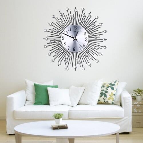 MagiDeal Alloy Aluminium Dial Rhinestone Sunburst Diamante Wall Clock Time D
