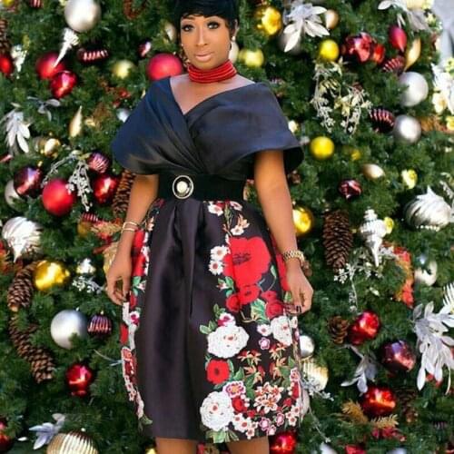 Black Print African Dresses for Women 2021 Summer Midi Dress African Clothes Dashiki Sexy Off Shoulder Gown Robe Africaine Femme