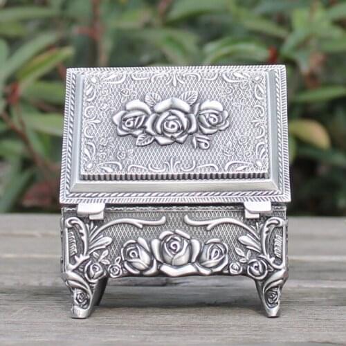 Zinc alloy jewelry box pewter plated rose design trinket box filming props hot-sellig gift box