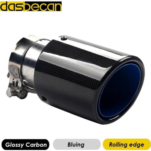 Dasbecan Glossy 3k Carbon Rolling Edge Bluing Rear Exhaust Pipe Stainless Steel Car Styling Tail Muffler AK End Tips Universal