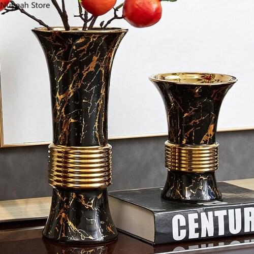 European Creative Ceramic Vase Ceramic Marble Pattern Vase Ornaments Simulation Flower Living Room Home Decoration Accessories