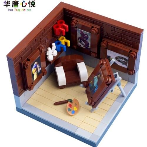 City MOC Street View Drawing Studio Art Artwork Portrait Model Building Blocks Toys for Children Toys & Hobbies DIY Kids Gifts