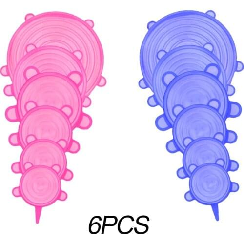 6 Pcs Eco-Friendly Silicone Cover Lid Fresh Keeping Reusable Silicone Stretch Lids Caps For Food Pot Dish Kitchen Accessories