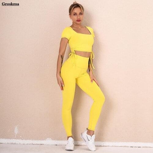High Waist Leggings+Short T Shirt Women Yoga Suits Fitness Gym 2 Piece Set Outdoor Sports Running Clothes Tracksuit Femme