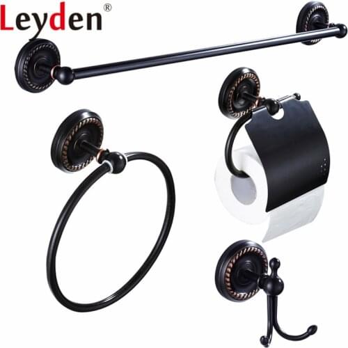 Leyden Oil Black Bronze Copper Towel Rack Towel Ring Clothes Hook Paper Holder Wall Bath Hardware Set Black Bathroom Accessories