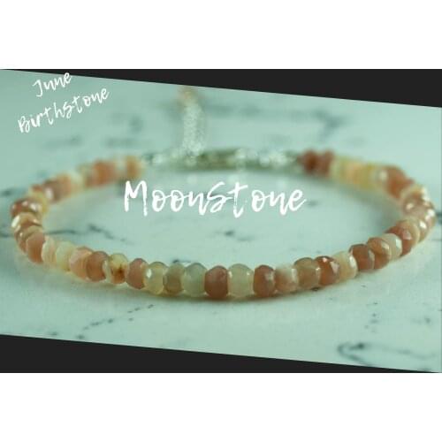 Tiny Moonstone Bracelet, Brown Gemstone Bead, 925 Sterling Silver Jewelry, Handmade in TURKEY