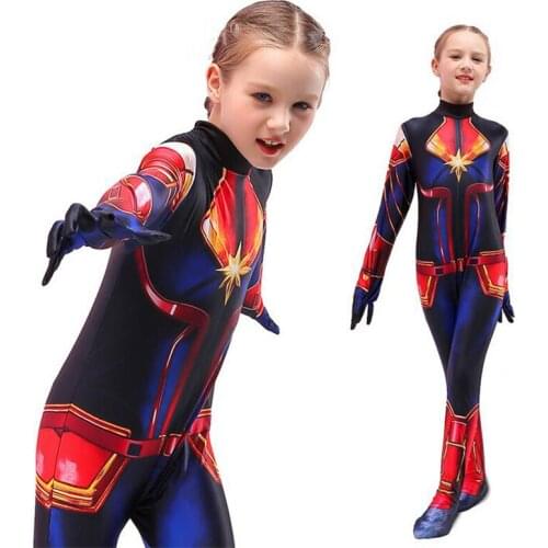 Girls Cosplay Costumes Bodysuit Captain Marvel Tights Jumpsuits Childrens Role Play Costumes