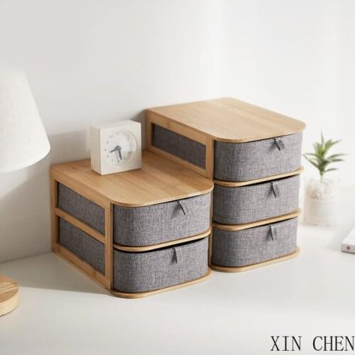 Multifunctional storage box Cosmetic Bamboo Cloth Office Desktop Storage Casket Makeup Storage Container Home Sundry Organiser
