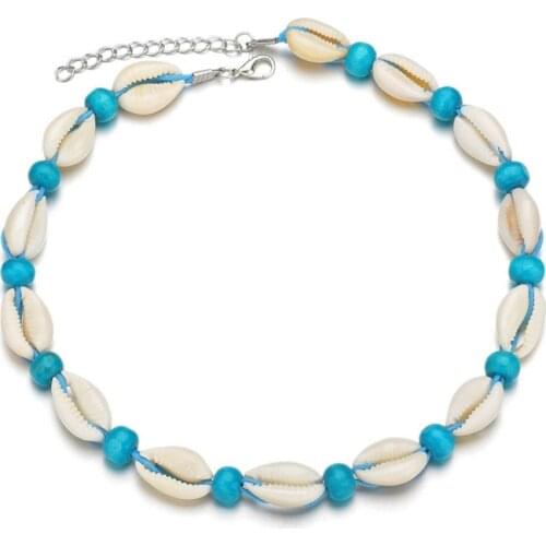 Fashion Black Rope Chain Natural Seashell Choker Collar Necklace Shell Choker Necklace for Summer Beach Jewelry