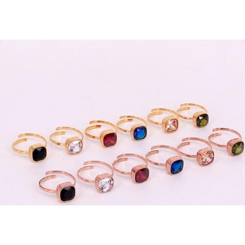 Fashion Stainless Steel Love Colorful Crystal Square Engagement Rings Adjust Rose Gold Color Lady Female Party Wedding Gift