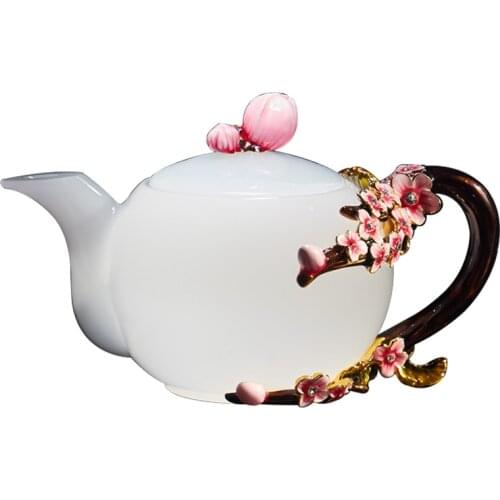 Jade Porcelain Teapot White Porcelain Enamel Household Teapot Colored Glaze Tea Set Small Single Pot Heat-Resistant Glass Pot