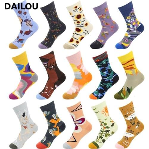 1 Pair Men Winter Socks Women Kawaii Fashion Personality Happy Socks Plant Illustration Printed Queen Art Cotton Socks Popsocket