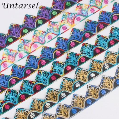 Latest Lace Fabric Embroidered Shiny Sequin Ribbon Luxury DIY Trim For Fabric DIY Laciness Material Artcrafts Clothes Ornament