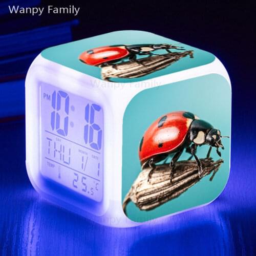 2020 New Ladybug LED Alarm Clock 7 Color Luminous Digital Alarm Clock Kids room multifunctional Night light electron Clock