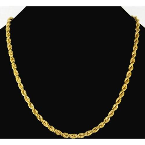 6MM 24K Gold Color Filled Necklace Rope Chain for Men and Women Necklace Gold Rap Chain Necklace High Quality Hiphop Jewelry
