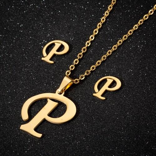 Oly2u Collier Stainless Steel English Name 26 Letters Jewelry Charm Letter P Pendant Necklaces for Monther Sister Gift