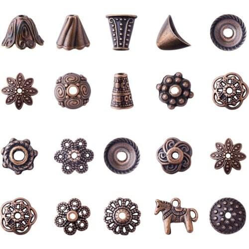 Pandahall 500g/lot Red Copper Tibetan Style Beads Caps Mixed Shape about 8~20mm in diameter, 3~8mm thick, hole: 0.5~2mm