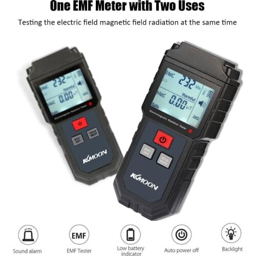KKmoon Portable LCD Electromagnetic Radiation Tester Electric Field Magnetic Field Dosimeter Detector with Sound and Light Alarm