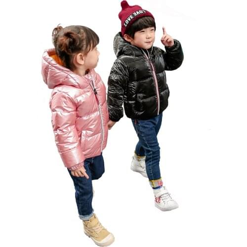 Hot Sale Casual Winter Children Down Jacket Of Brief Paragraph Boy Girl Baby Shiny High Quality White Duck Down Kpop Hooded Coat