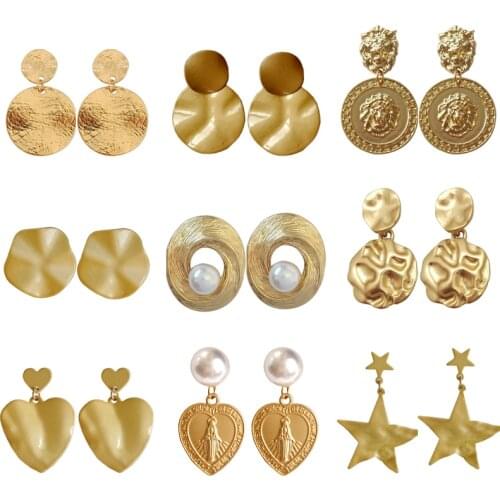 European Alloy Gold Color Geometry Clip Earrings Non Pierced Ears Hole Women Simple Irregular Round Slice Disc Clip on Earrings