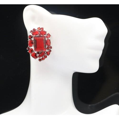 34x24mm Romantic Created 13.4g Red Blood Ruby Gift For Sister Wedding Silver Earrings