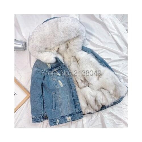 SF0423 Fashion warm fox demin fur coat Jacket women Parka