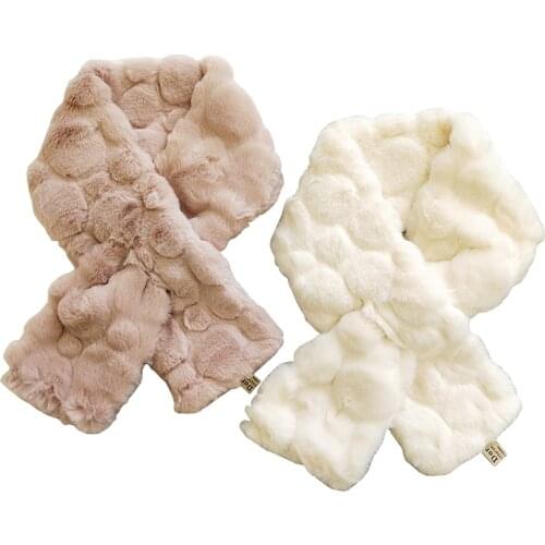 Lovely Winter Plush Women Scarf Snood Solid Warm Rabbit Faux Fur Cross Neck Collar Wraps Shawl Ring Femme Encharpe Muffler Fular