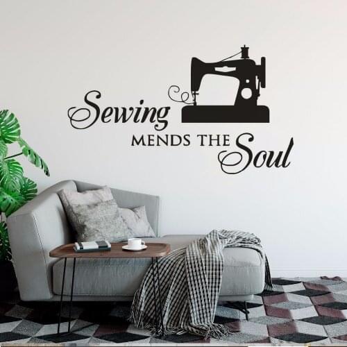 Sewing Mends The Soul Wall Decal Seamstress Quote Wall Sticker Sewing Shop Decor Removable Vinyl Sewing Wall Window Decal AY1475