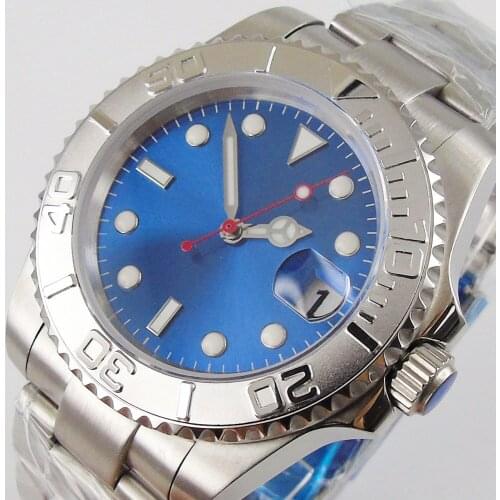 BLAU Luxury Men Watch 316L Steel Case 24 Jewels NH35 MIYOTA 8215 Brushed Oyster Strap Sapphire Crystal Screw Crown