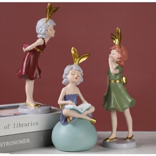 Modern Bubble Bunny Girl Resin Accessories Home Livingroom Bedroom Sculpture Crafts TV Cabinet Desktop Figurines Decoration