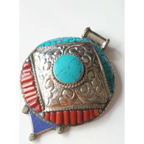 TBP448 Tibetan Jewelry White Metal Copper Inlay Colorful Stone Big Pendants