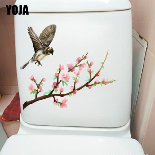 YOJA 22.1X19.9CM Hand Drawn Peach Branch Bird Fashion WC Toilet Seat Stickers Classic Home Wall Decor T1-1261