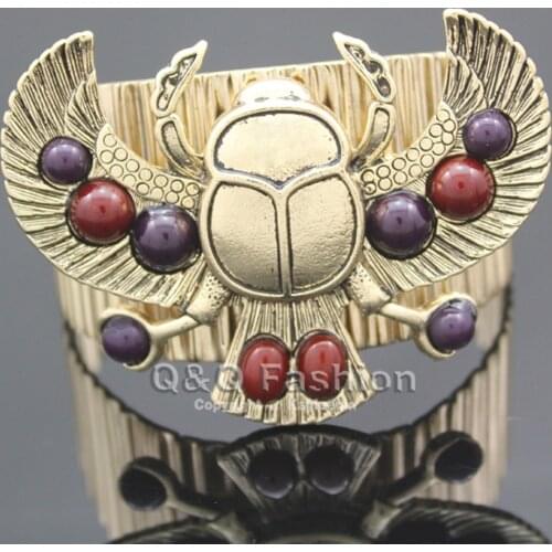 Jewelry Egyptian Revival khepri Scarab Beetle Beadsa Big Bracelet For Women Bangles Cuff Pulseiras Masculina Indian Anime Wing