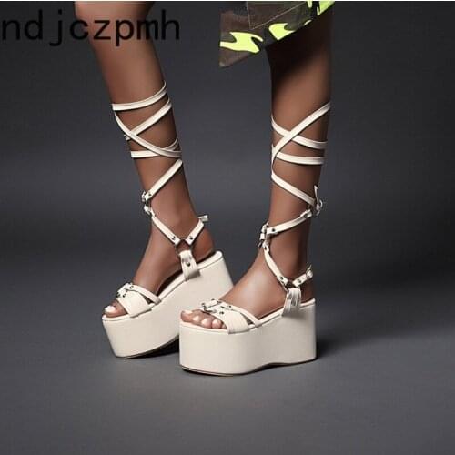 Womens Sandals The New Fashion Summer Open Toe Lace Up Comfortable Non-slip Wedge Heel High Heel Womens Shoes Plus Size 33-48