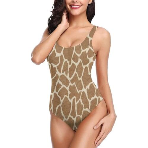 Womens One -Piece Bathing Suits Sexy Trendy Swimsuits Teen Girls Ladies Beige Tan And White Giraffe