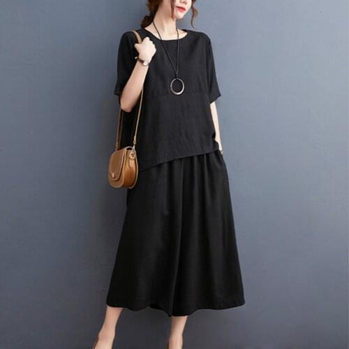 2021 New Arrival 2 Piece Women Clothes Set Loose Tops Wide leg pants Cotton Linen Summer Sets Fashion Lady Casual Set Suits