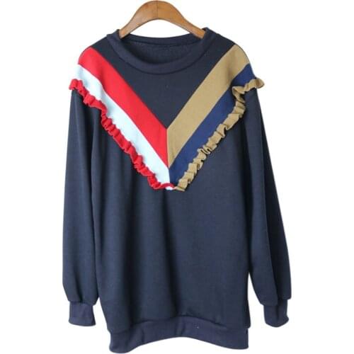 Autumn Dress Frill Trim Sweatshirt Dress Fall Dresses 2017 Long Sleeve Round Neck Casual loose Straight Dress women clothing