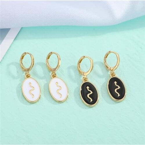 1Pair Punk Cute Oval Snake Hoop Earrings For Women Men European Fashion Black Enamel Round Animals Small Ear Stud Jewelry E528-2