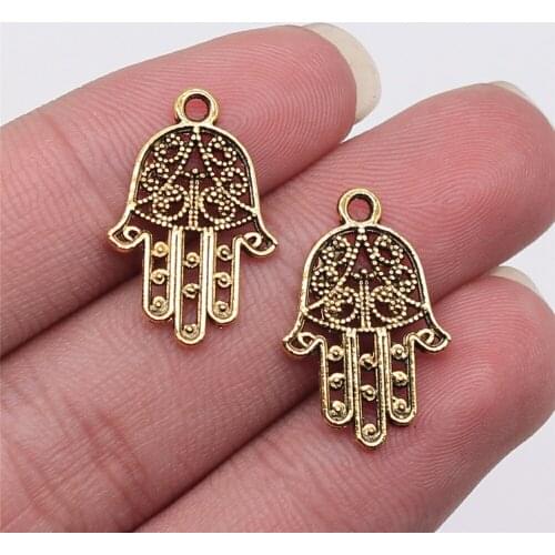 20Pcs 20x15mm Hamsa Hand Charms For Jewelry Making Hand Made Jewelry Accessories Antique Gold Color Alloy Charms
