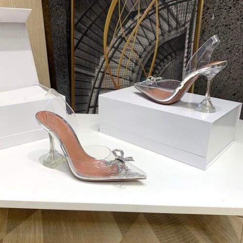 2021 womens new fashion brand Rhinestone buckle wine glass heel high heel PVC transparent sandals