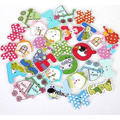 2 Holes 50pcs Different Size Baby Carriage Single-side Painting Little Colorful Wooden Buttons Sewing Scrapbooking Accessories