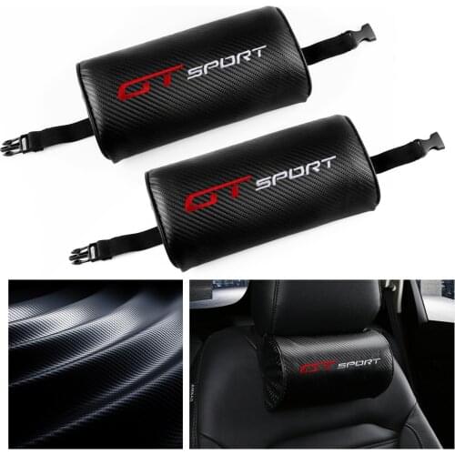 Car Styling GT Sport Emblem Carbon Fiber Car Seat Headrest Cushion soft Neck Pillow For Ford BMW audi Alfa Romeo Mercedes KIA