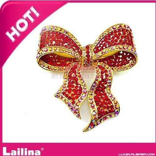 Red rhinestone Bow brooches pin for dress jewelry