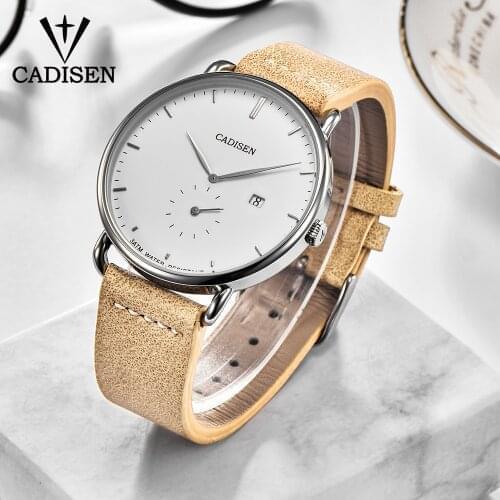 2019 New Fashion Mens Watches CADISEN Militray Sport Quartz Men Watch Leather Waterproof Male Wristwatches Relogio Masculino